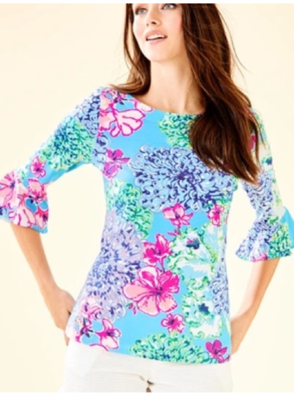 Lilly Pulitzer Fontaine Bell-Sleeve Top Shirt Blouse Size XS - Colorful Tropical